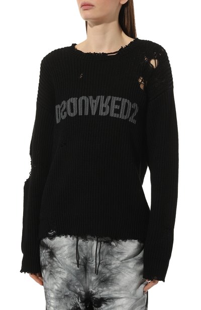 Хлопковый свитер DSQUARED2 черного цвета по цене 99650 руб., арт. S75HA1188/S18193, фото 3 Хлопковый свитер DSQUARED2, арт. S75HA1188/S18193, фото 3