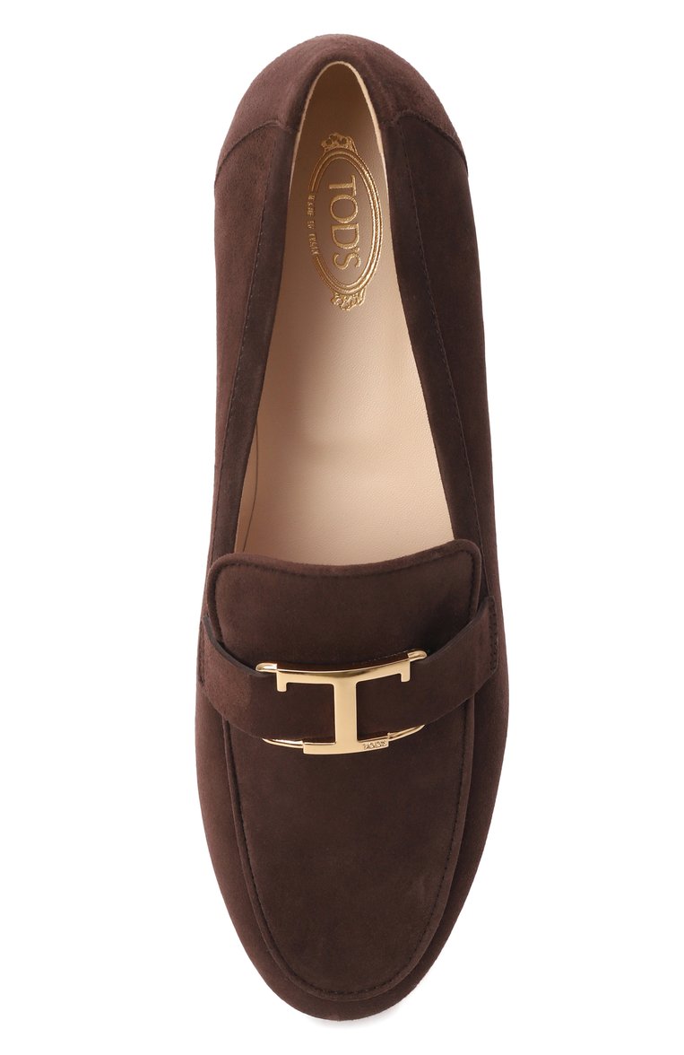 Женские замшевые лоферы TOD’S темно-коричневого цвета, арт. XXW79A0GG90/HR0 | Фото 6 (Материал внутренний: Натуральная кожа; Материал внешний: Натуральная кожа, Замша; Каблук высота: Низкий; Драгоценные камни: Проставлено; Материал сплава: Проставлено; Подошва: Плоская)