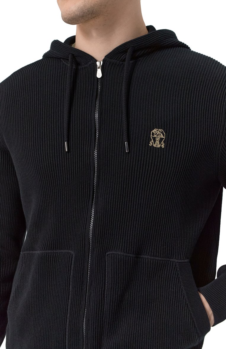 Мужской хлопковый кардиган BRUNELLO CUCINELLI черного цвета, арт. M29200416G | Фото 5 (Рукава: Длинные; Материал сплава: Проставлено; Драгоценные камни: Проставлено; Длина (для топов): Стандартные; Мужское Кросс-КТ: Кардиган-одежда; Стили: Кэжуэл; Материал внешний: Хлопок)