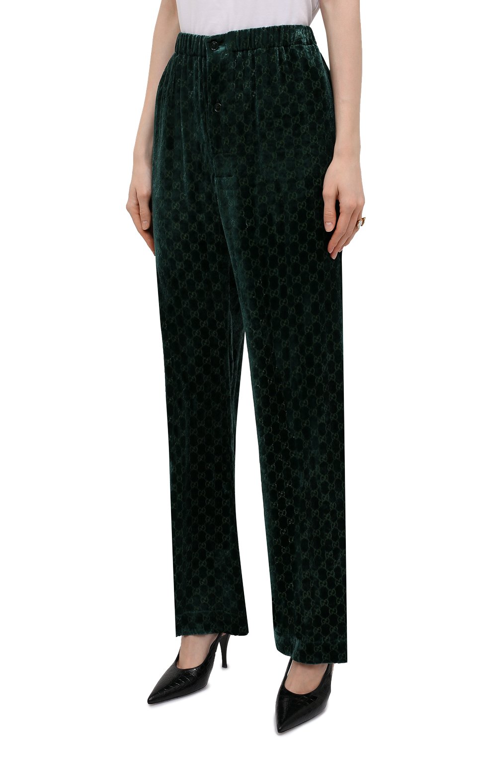Бархатные брюки GUCCI темно-зеленого цвета по цене 119000 руб., арт. 676067/ZAHGE, фото 3 Бархатные брюки GUCCI, арт. 676067/ZAHGE, фото 3