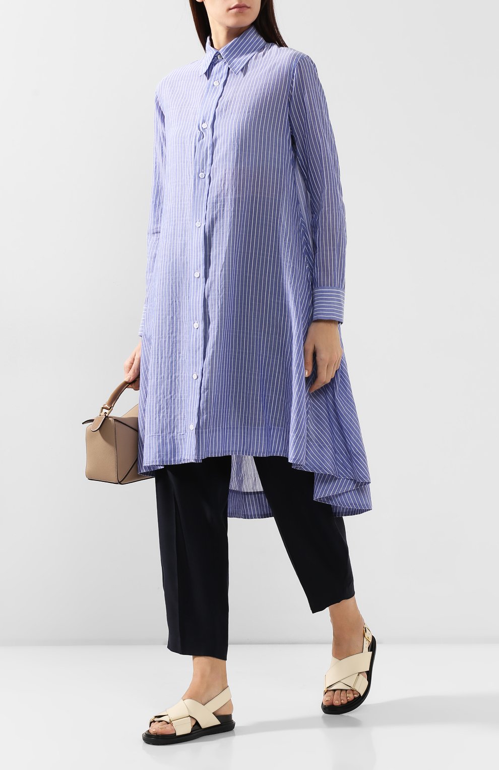 Рубашка в полоску YOHJI YAMAMOTO синего цвета по цене 73500 руб., арт. FS-D53-004, фото 2 Рубашка в полоску YOHJI YAMAMOTO, арт. FS-D53-004, фото 2