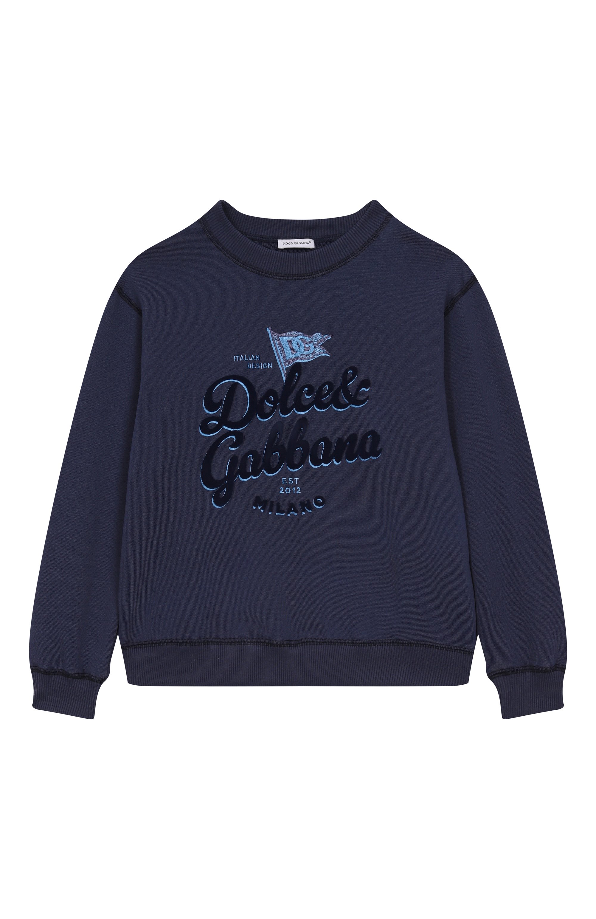 Хлопковый свитшот DOLCE & GABBANA темно-синего цвета по цене 51700 руб., арт. L4JWKT/G706H/8-14, фото 1 Хлопковый свитшот DOLCE & GABBANA, арт. L4JWKT/G706H/8-14, фото 1