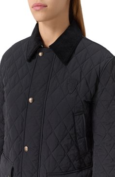 Женская куртка BURBERRY черного цвета, арт. 8096916 | Фото 5 (Длина (верхняя одежда): Короткие; Кросс-КТ: Легкие, Куртка; Материал внешний: Синтетический материал; Рукава: Длинные; Стили: Кэжуэл; Материал подклада: Хлопок)