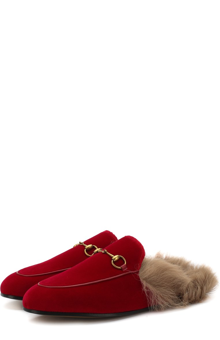 Женские бархатные сабо princetown с пряжкой-трензелем GUCCI красного цвета, арт. 448657/K4D50 | Фото 1 (Подошва: Плоская; Каблук высота: Низкий; Материал утеплителя: Натуральный мех, Овчина; Материал внешний: Текстиль, Натуральная кожа)