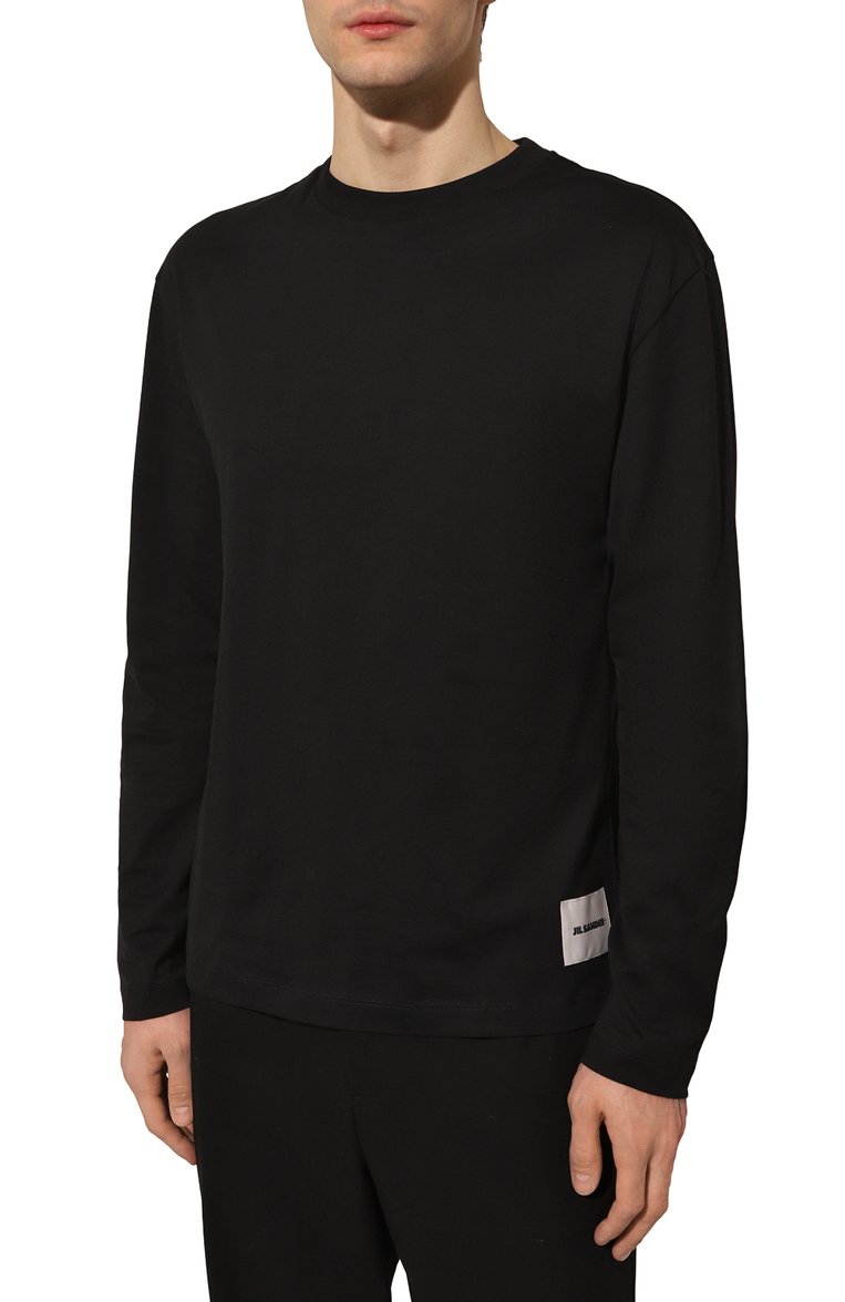 Мужская комплект из трех лонгсливов JIL SANDER черного цвета, арт. J47GC0002/J45048 | Фото 3 (Рукава: Длинные; Принт: Без принта; Стили: Минимализм; Материал внешний: Хлопок; Мужское Кросс-КТ: Футболка-одежда; Кросс-КТ: Джерси; Автоматизация состава: Проставлено; Автоматизация ТО: Проставлено; Детали: Декор)