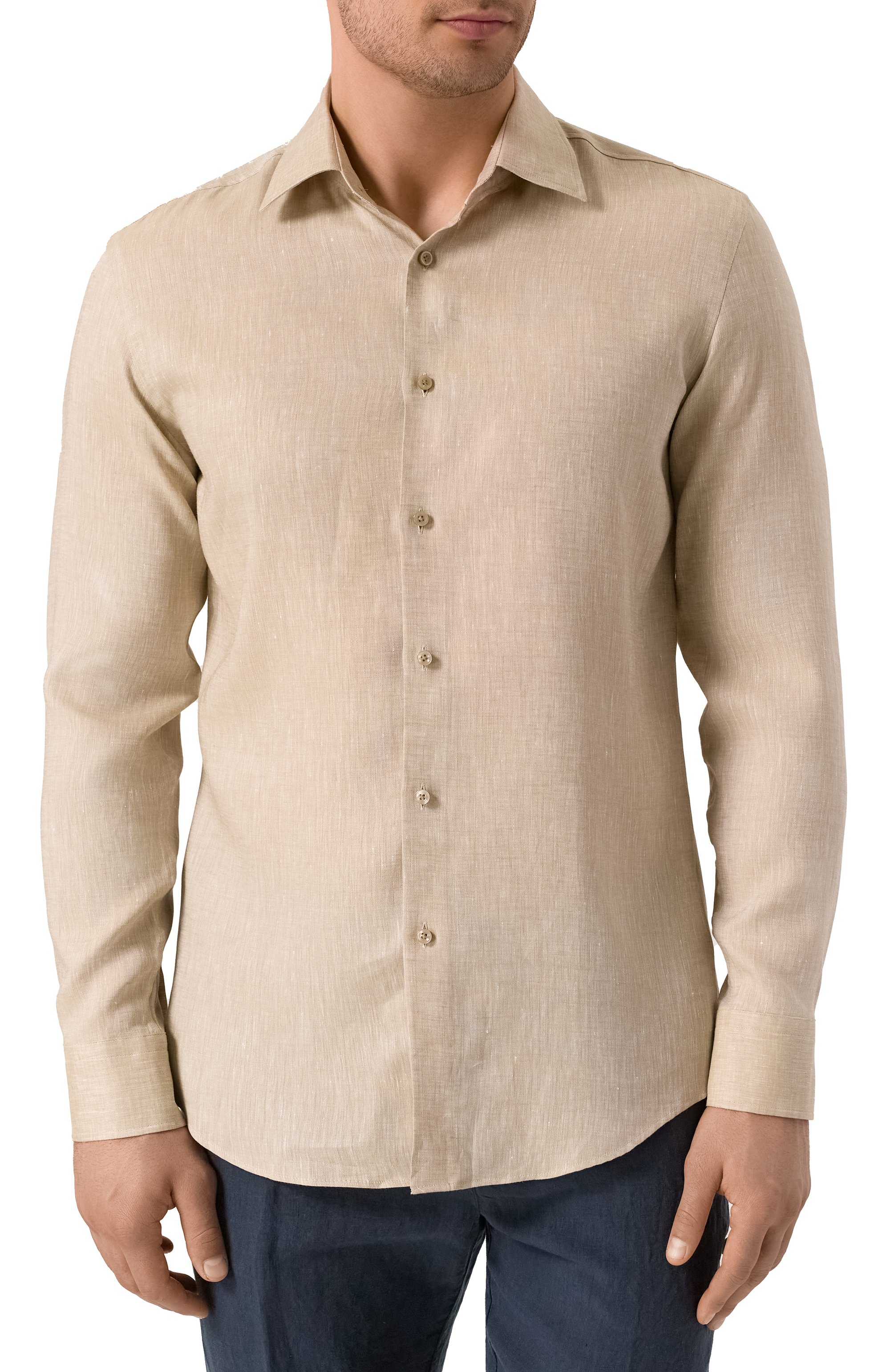 Льняная рубашка BOSS бежевого цвета по цене 22450 руб., арт. 50490234, фото 3 Льняная рубашка BOSS, арт. 50490234, фото 3