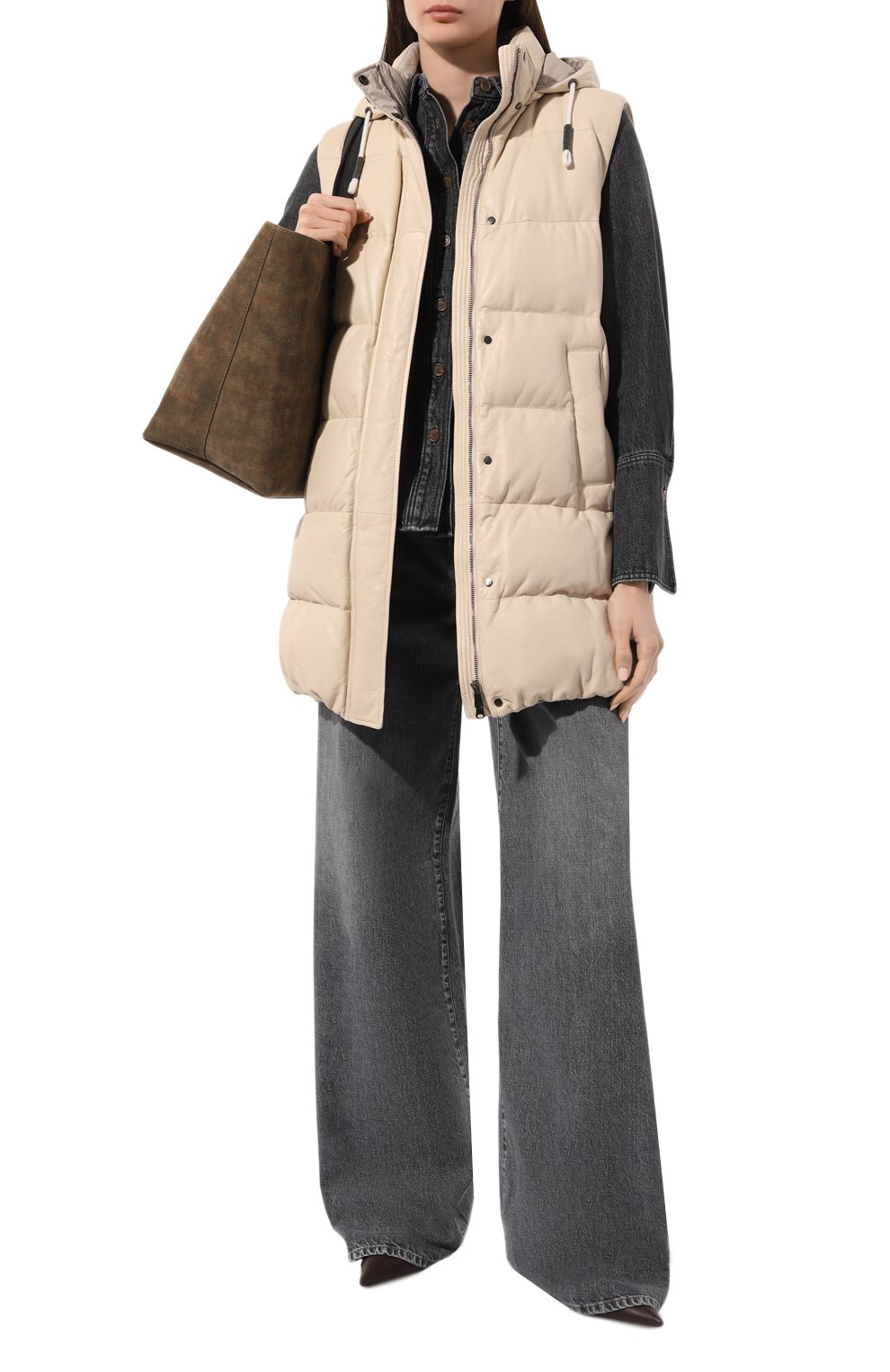 Пуховый кожаный жилет BRUNELLO CUCINELLI, арт. MPNPI9624P, фото 2