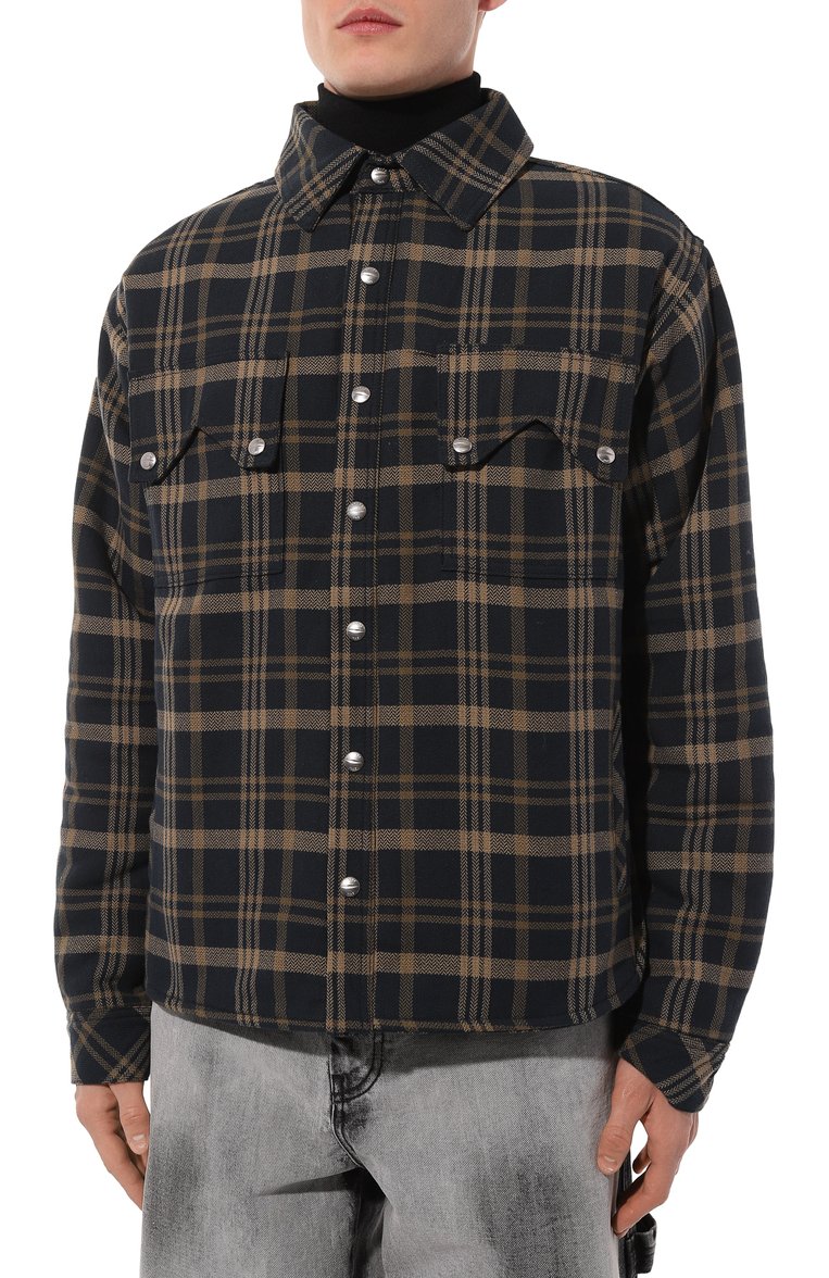 Мужская утепленная куртка-рубашка RHUDE коричневого цвета, арт. RHFW24SR04012 | Фото 3 (Рукава: Длинные; Длина (верхняя одежда): Короткие; Матери�ал подклада: Синтетический материал; Материал сплава: Проставлено; Драгоценные камни: Проставлено; Стили: Кэжуэл; Мужское Кросс-КТ: Куртка-рубашка, утепленные куртки; Материал внешний: Хлопок; Кросс-КТ: Утепленные)