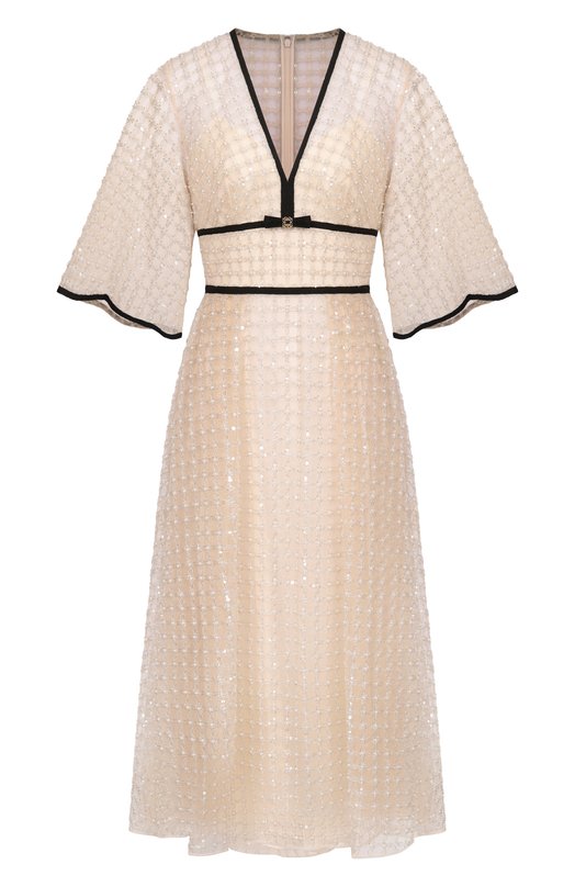 Платье с отделкой пайетками и бисером Elie Saab D1002NR26/TU023 Кремовый D1002NR26/TU023