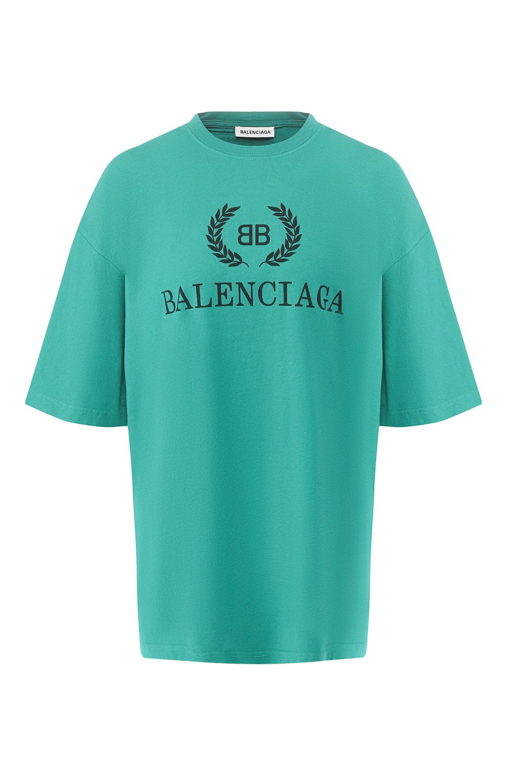 Хлопковая футболка BALENCIAGA зеленого цвета по цене 30750 руб., арт. 556109/TCV25, фото 1 Хлопковая футболка BALENCIAGA, арт. 556109/TCV25, фото 1