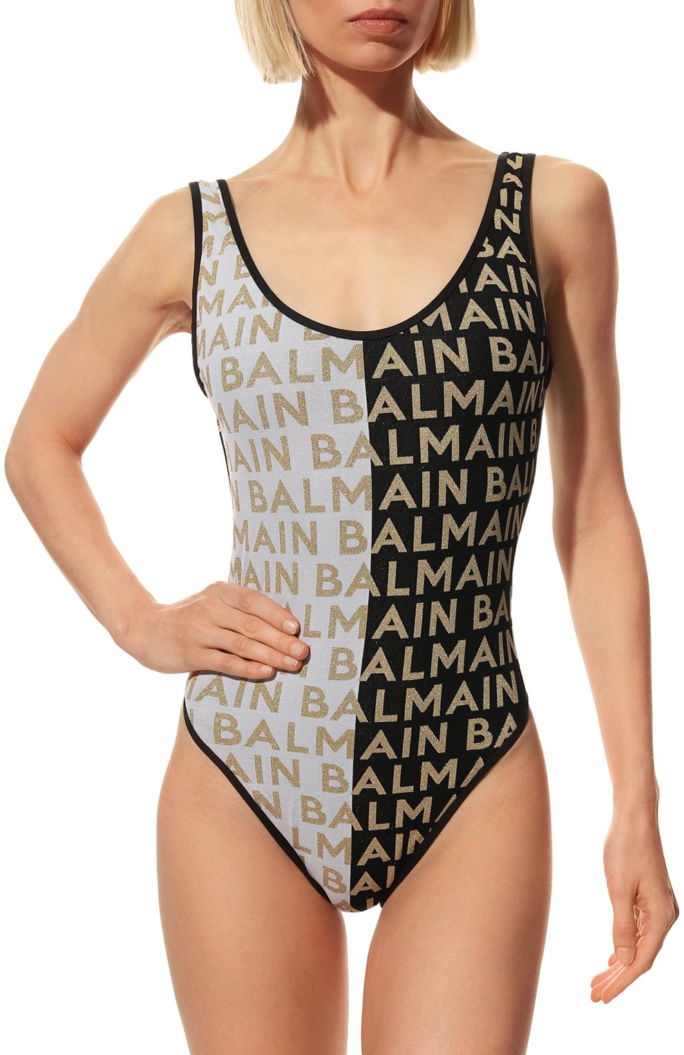 Слитный купальник BALMAIN черно-белого цвета по цене 61550 руб., арт. BKBU91130, фото 2 Слитный купальник BALMAIN, арт. BKBU91130, фото 2