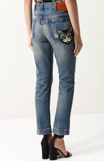 Укороченные джинсы прямого кроя с потертостями GUCCI, арт. 502791/XRA15, фото 4