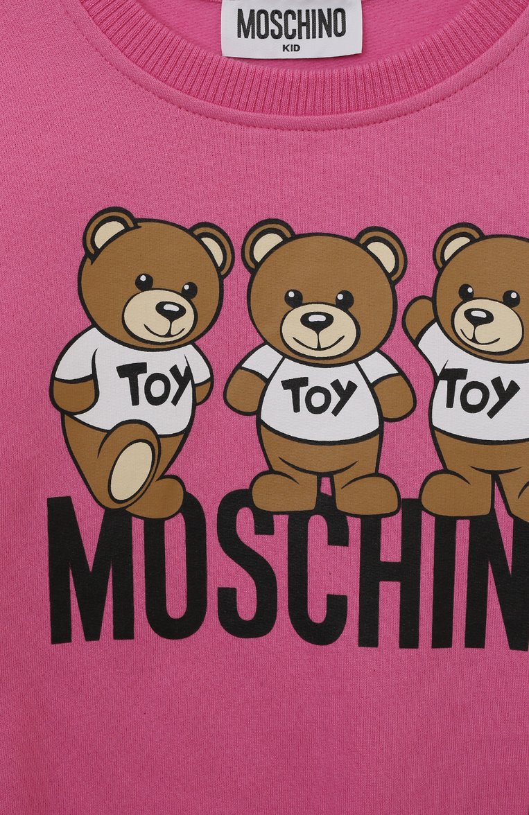 Детское хлопковое платье MOSCHINO фуксия цвета, арт. HDV0DP/LCA40/4A-8A | Фото 3 (Материал внешний: Хлопок; Рукава: Длинные; Случай: Повседневный)