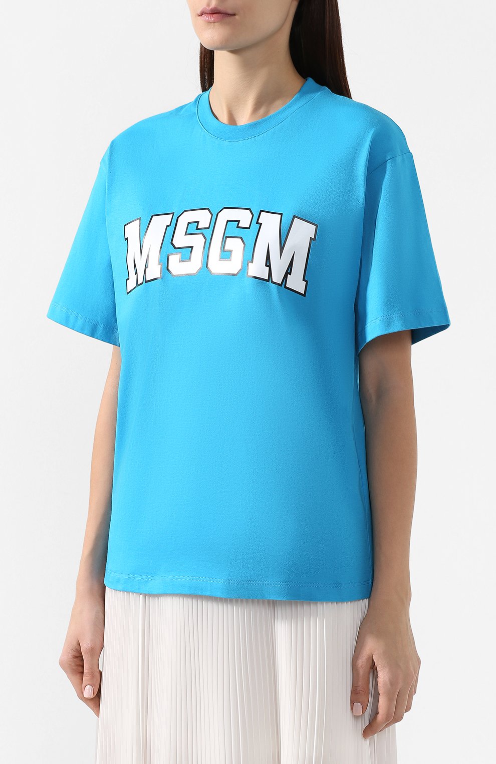 Хлопковая футболка MSGM голубого цвета по цене 7995 руб., арт. 2642MDM262 195298, фото 3 Хлопковая футболка MSGM, арт. 2642MDM262 195298, фото 3