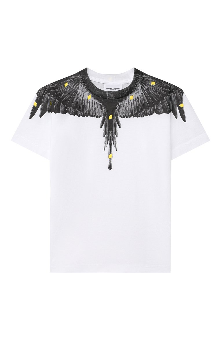 Детская хлопковая футболка MARCELO BURLON KIDS OF MILAN белого цвета, арт. 21E/B/MB/1114/0010/2-6Y | Фото 1 (Рукава: Короткие; Материал внешний: Хлопок; Региональные ограничения белый список (Axapta Mercury): RU; Мальчики Кросс-КТ: Футболка-одежда; Материал сплава: Проставлено; Драгоценные камни: Проставлено; Ростовка одежда: 4 года | 104 см, 6 лет | 116 см)