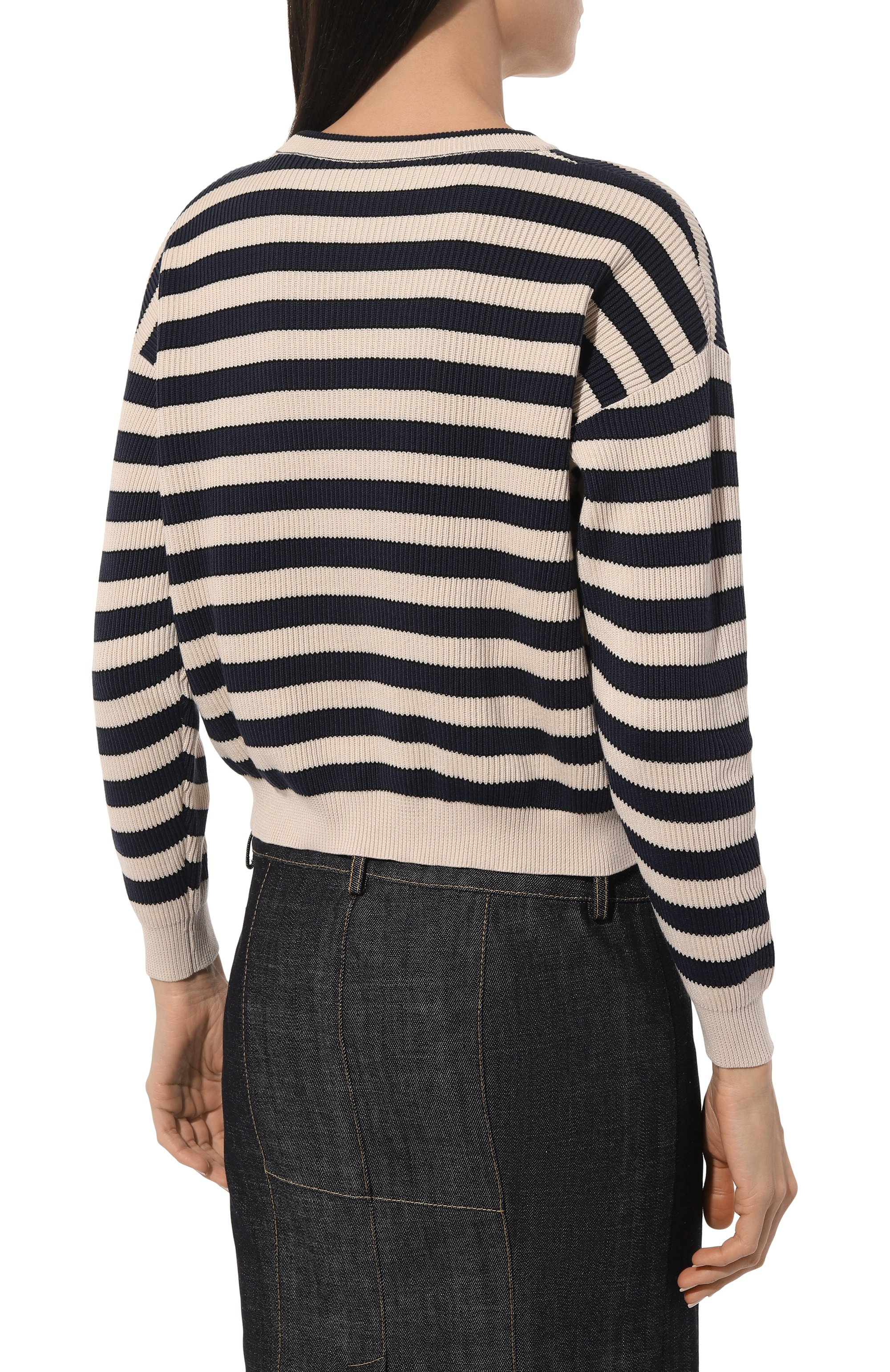 Хлопковый пуловер BRUNELLO CUCINELLI синего цвета по цене 154000 руб., арт. M1919B1331, фото 4 Хлопковый пуловер BRUNELLO CUCINELLI, арт. M1919B1331, фото 4