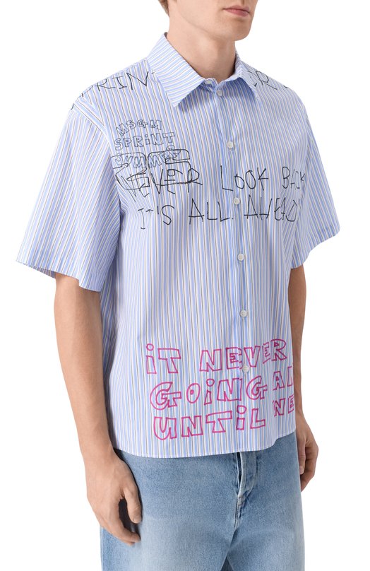 Хлопковая рубашка MSGM 4040ME17X/267055 Голубой  4040ME17X/267055 Фото 3