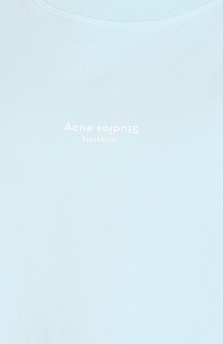 Женская хлопковая футболка ACNE STUDIOS голубого цвета, арт. AL0135 | Фото 5 (Длина (для топов): Стандартные; Материал внешний: Хлопок; Рукава: Короткие; Стили: Кэжуэл, Минимализм; Принт: Без принта; Женское Кросс-КТ: Футболка-одежда; Драгоценные камни: Проставлено; Материал сплава: Проставлено)