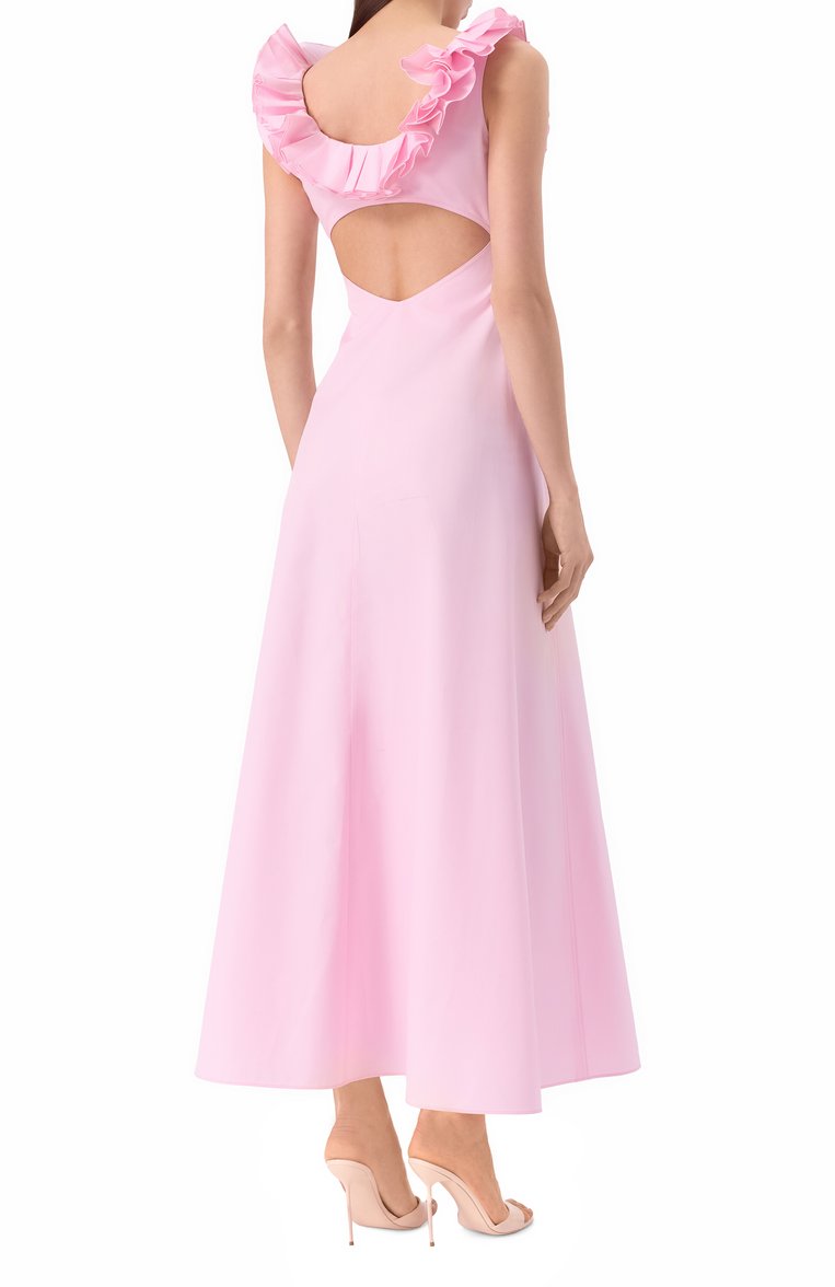 Женское хлопковое платье GIAMBATTISTA VALLI розового цвета, арт. 25SSPVCA5030-40P0P | Фото 4 (Материал внешний: Хлопок; Длина Ж (юбки, платья, шорты): Макси; Стили: Романтичный; Женское Кросс-КТ: Платье-одежда; Рукава: Без рукавов; Случай: Коктейльный)