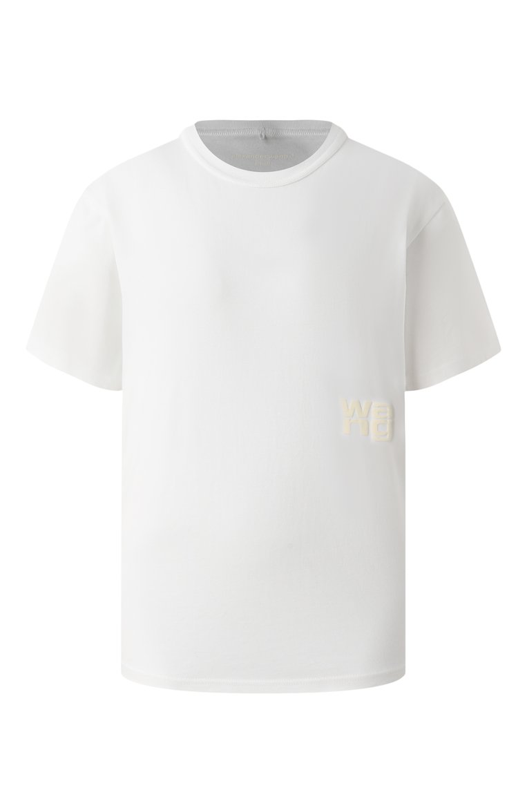 Женская хлопковая футболка ALEXANDERWANG.T белого цвета, арт. 4CC3241520 | Фото 1 (Рукава: Короткие; Драгоценные камни: Проставлено; Материал сплава: Проставлено; Материал внешний: Хлопок; Длина (для топов): Стандартные; Принт: Без принта; Стили: Кэжуэл)