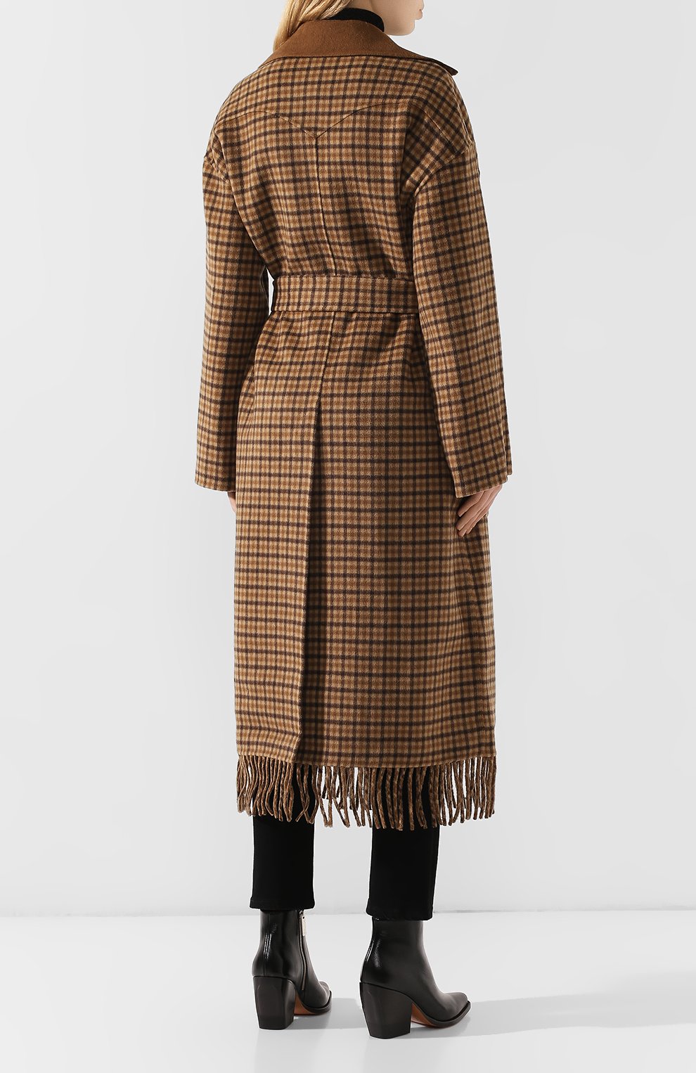 Пальто из смеси шерсти и шелка NANUSHKA, арт. ALAM0_BR0WN CHECK FRINGE_D0UBLE W00L, фото 4
