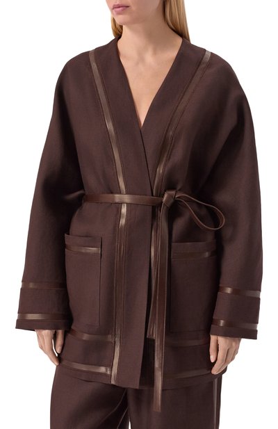 Льняное кимоно MVST темно-коричневого цвета по цене 199500 руб., арт. M26.2PW.J900/T30, фото 3 Льняное кимоно MVST, арт. M26.2PW.J900/T30, фото 3