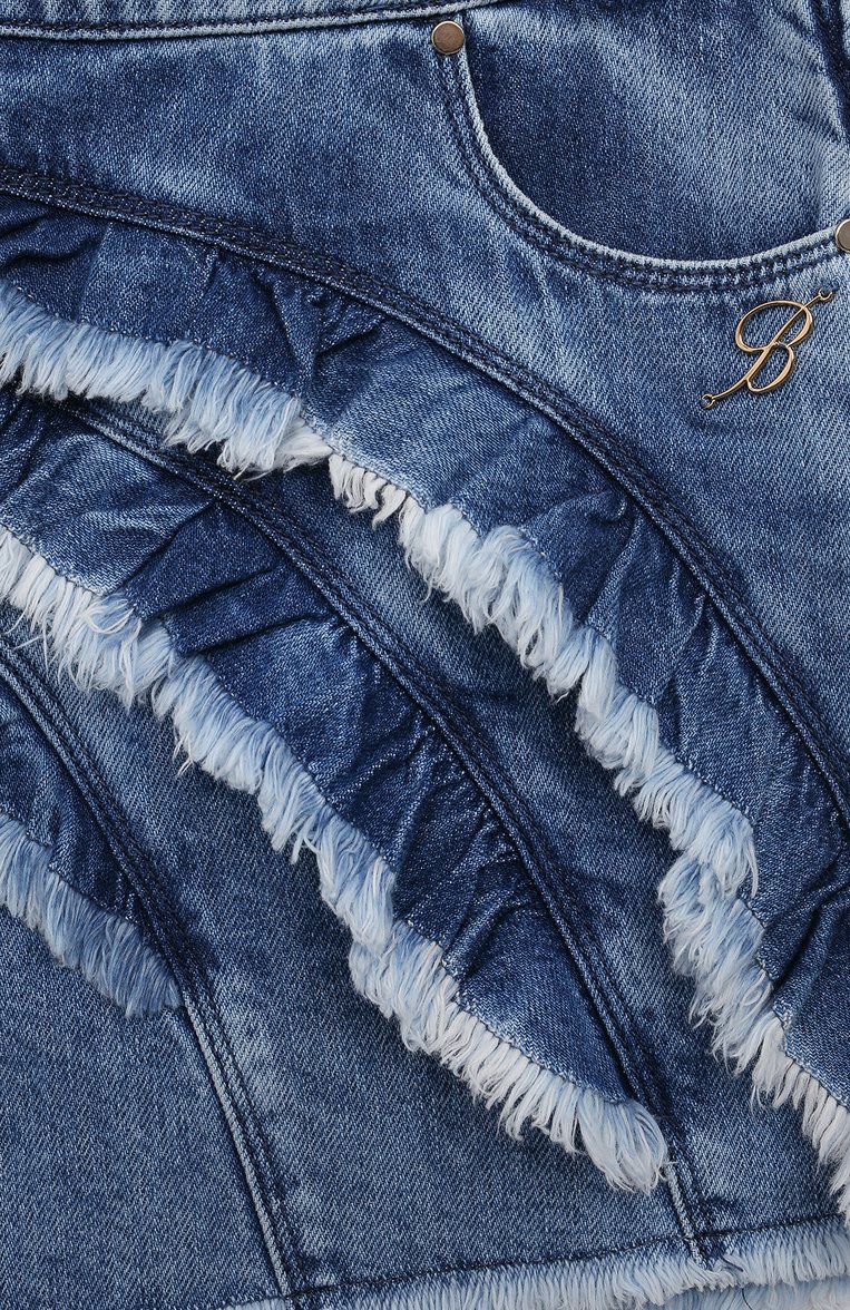 Детская джинсовая юбка BLUMARINE синего цвета, арт. IA4037D4887 | Фото 3 (Нос: Не проставлено; Материал внешний: Хлопок, Деним; Кросс-КТ: Деним; Ростовка одежда: 6 лет | 116 см, 8 лет | 128 см, 10 - 11 лет | 140 - 146см, 12 лет | 152 см, 16 лет | 164 см)