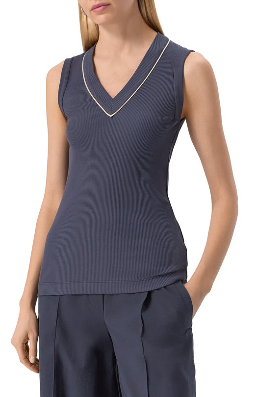 Хлопковый топ Brunello Cucinelli MG902FP312 Синий  MG902FP312 Фото 3