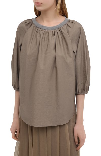 Хлопковый топ BRUNELLO CUCINELLI хаки цвета по цене 125000 руб., арт. M0F79FC400, фото 3 Хлопковый топ BRUNELLO CUCINELLI, арт. M0F79FC400, фото 3