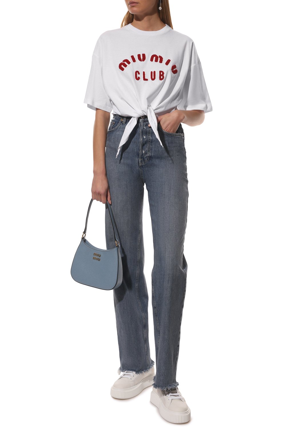 Хлопковая футболка MIU MIU белого цвета по цене 58000 руб., арт. MJN355-1QHT-F0009, фото 2 Хлопковая футболка MIU MIU, арт. MJN355-1QHT-F0009, фото 2