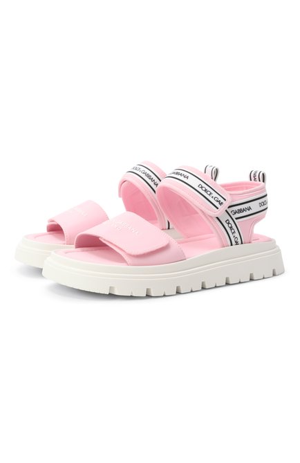 Детские текстильные сандалии DOLCE & GABBANA светло-розового цвета, арт. DA5249/AE928/37-39 | Фото 1 (Нос: Не проставлено; Материал внутренний: Текстиль, Натуральная кожа; Материал внешний: Текстиль; Материал сплава: Проставлено)