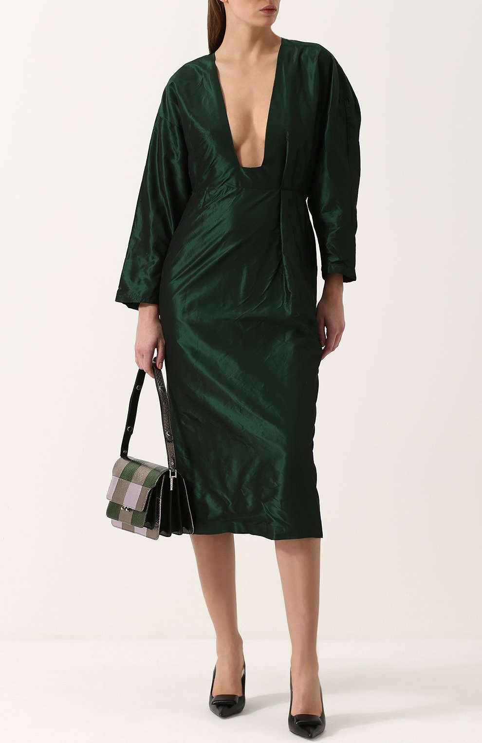 Шелковое платье-миди с глубоким v-образным вырезом TATA NAKA, арт. TN20000/TAFFETA, фото 2