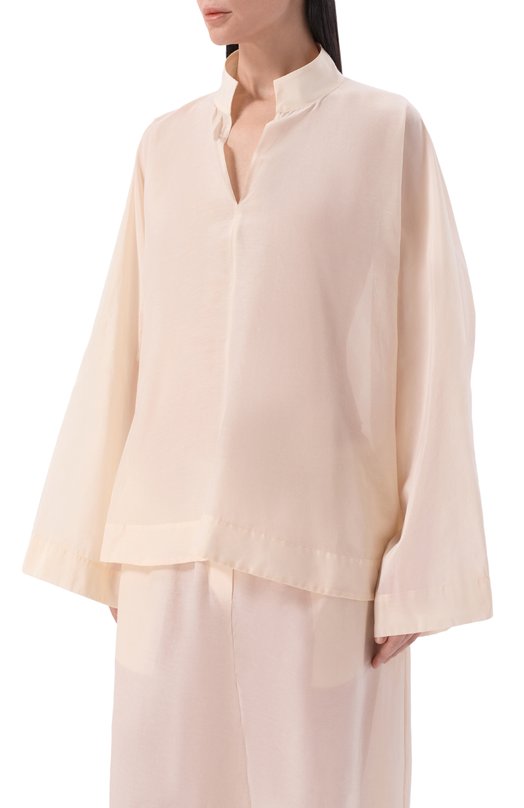 Блузка из хлопка и шелка 12 STOREEZ 137699 Кремовый  137699 Фото 3