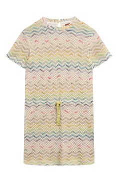 Детское хлопковое платье MISSONI кремового цвета, арт. MU1A01/Q0033/12-14 | Фото 1 (Рукава: Короткие; Материал внешний: Хлопок; Драгоценные камни: Проставлено; Материал сплава: Проставлено; Случай: Повседневный; Девочки Кросс-КТ: Платье-одежда; Ростовка одежда: 12 лет | 152 см, 13 - 15 лет | 158 см)