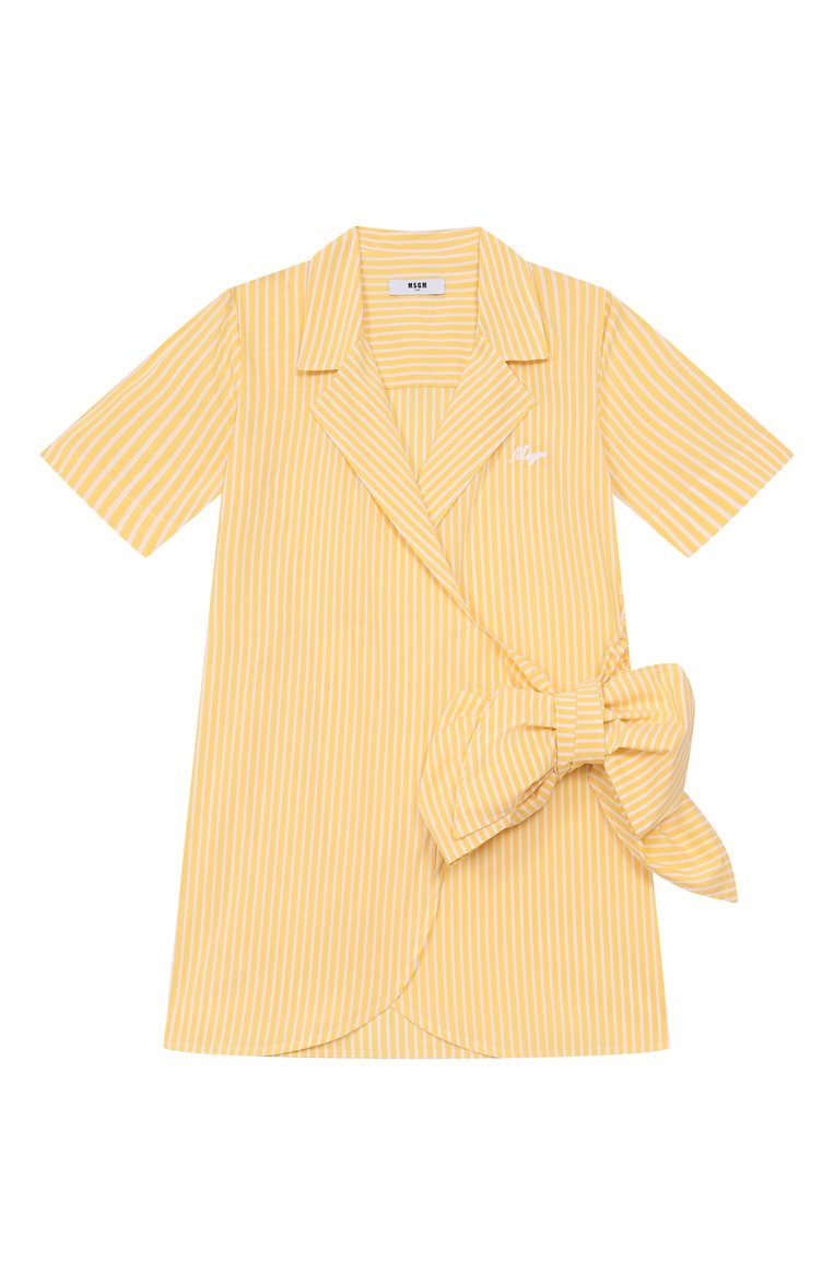 Детское хлопковое платье-рубашка MSGM KIDS желтого цвета, арт. S5MSJGDR130 | Фото 1 (Рукава: Короткие; Материал внешний: Хлопок; Случай: Повседневный; Девочки Кросс-КТ: Платье-одежда; Автоматизация ТО: Проставлено; Автоматизация состава: Проставлено; Ростовка одежда: 12 лет | 152 см, 8 лет | 128 см, 6 лет | 116 см, 10 - 11 лет | 140 - 146см, 16 лет | 164 см)