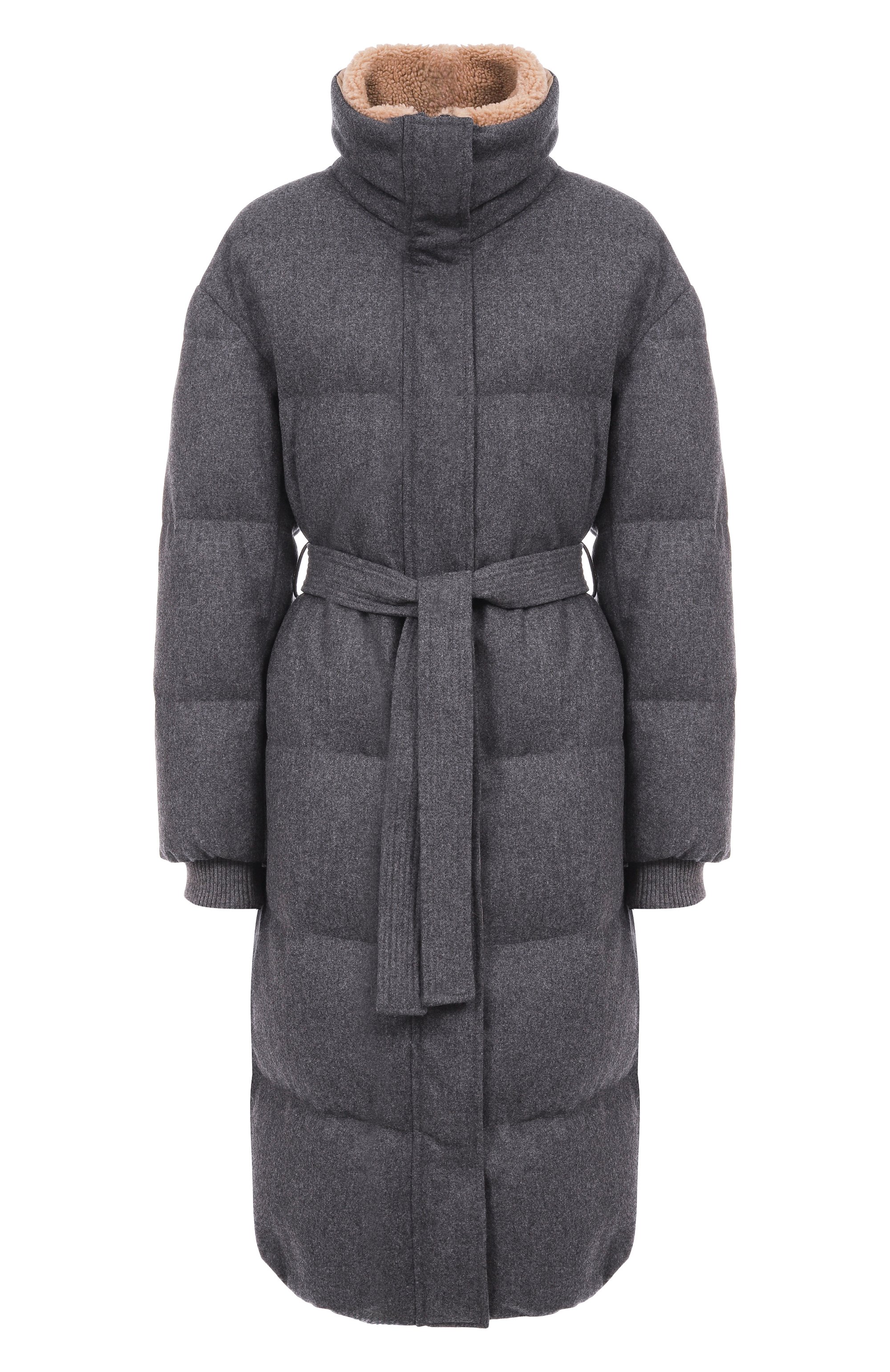 Шерстяной пуховик BRUNELLO CUCINELLI серого цвета по цене 899500 руб., арт. M038P9475, фото 1 Шерстяной пуховик BRUNELLO CUCINELLI, арт. M038P9475, фото 1