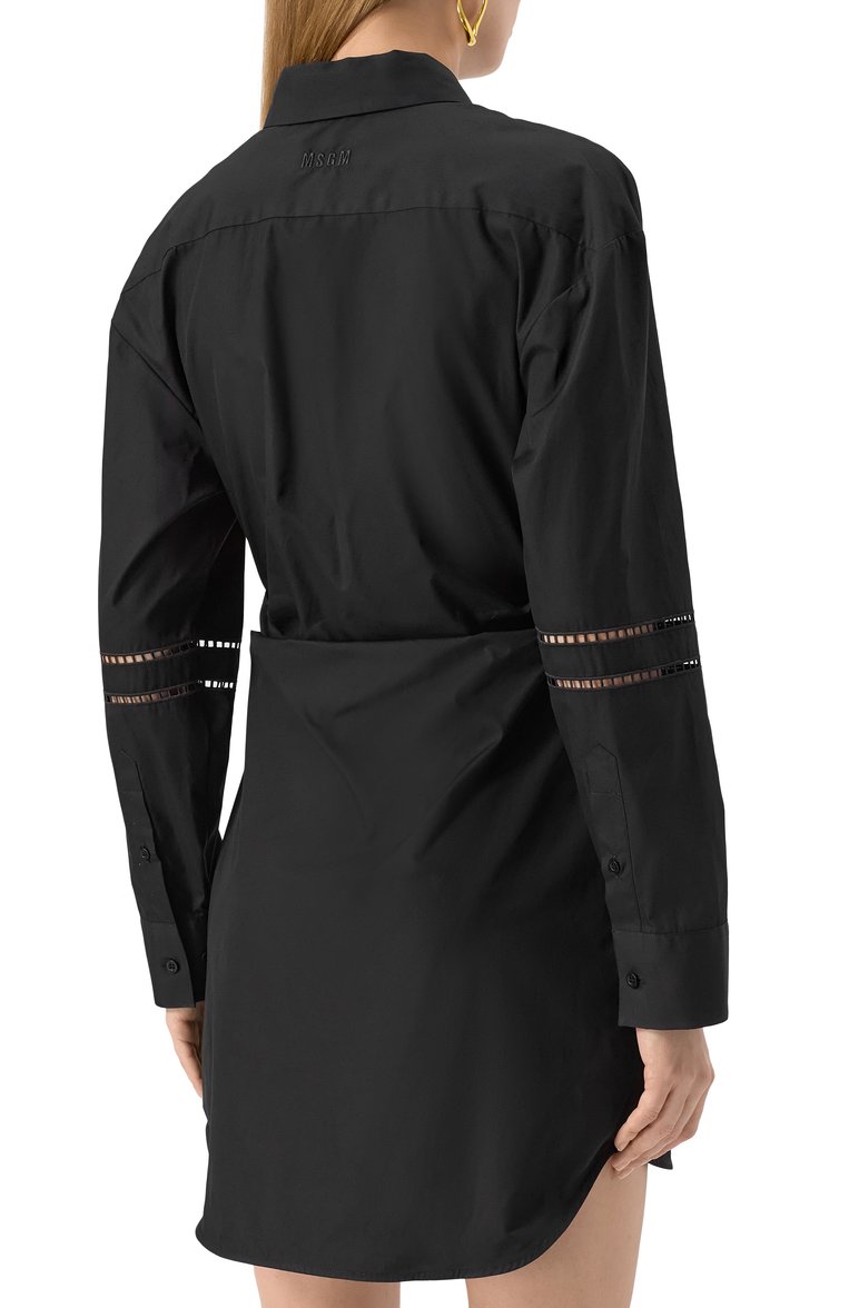 Женское хлопковое платье MSGM черного цвета, арт. 3841MDA14X/257100 | Фото 4 (Рукава: Длинные; Длина Ж (юбки, платья, шорты): Мини; Материал внешний: Хлопок; Женское Кросс-КТ: Платье-одежда; Стили: Кэжуэл; Случай: Повседневный)