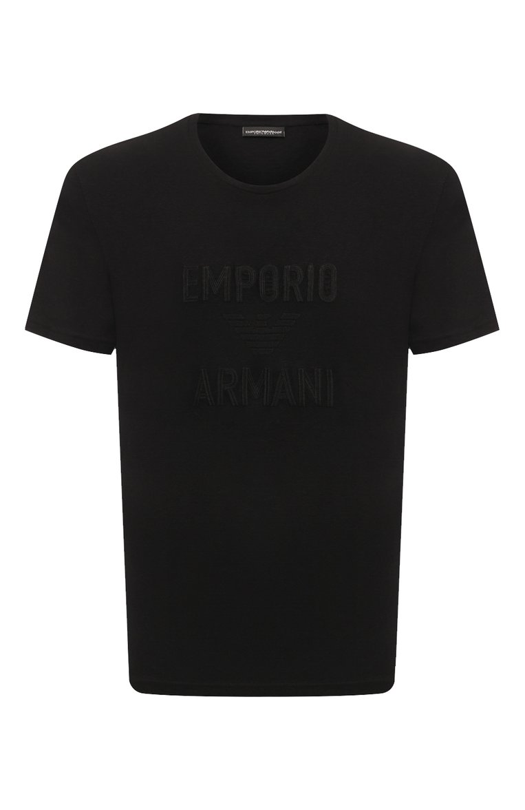 Мужская хлопковая футболка EMPORIO ARMANI черного цвета, арт. 211818/4R485 | Фото 1 (Длина (для топов): Стандартные; Рукава: Короткие; Материал внешний: Лен, Хлопок; Материал сплава: Проставлено; Драгоценные камни: Пр�оставлено; Принт: С принтом; Стили: Кэжуэл; Мужское Кросс-КТ: Футболка-одежда; Кросс-КТ: Джерси)