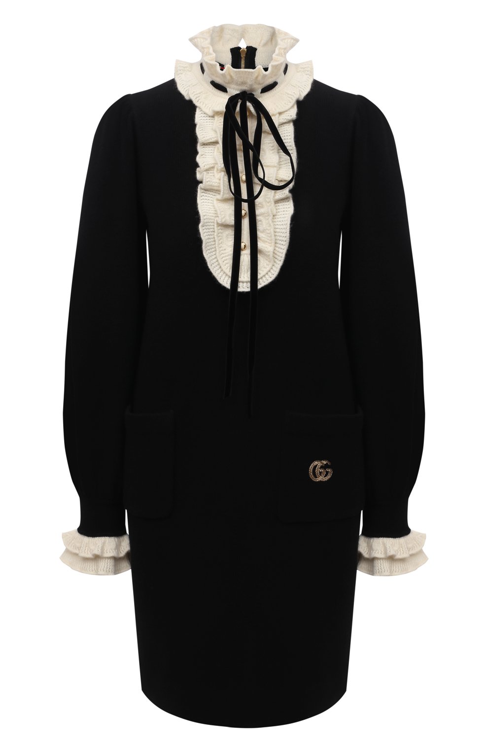 Платье из шерсти и кашемира GUCCI черного цвета по цене 259200 руб., арт. 666013/XKBZ5, фото 1 Платье из шерсти и кашемира GUCCI, арт. 666013/XKBZ5, фото 1