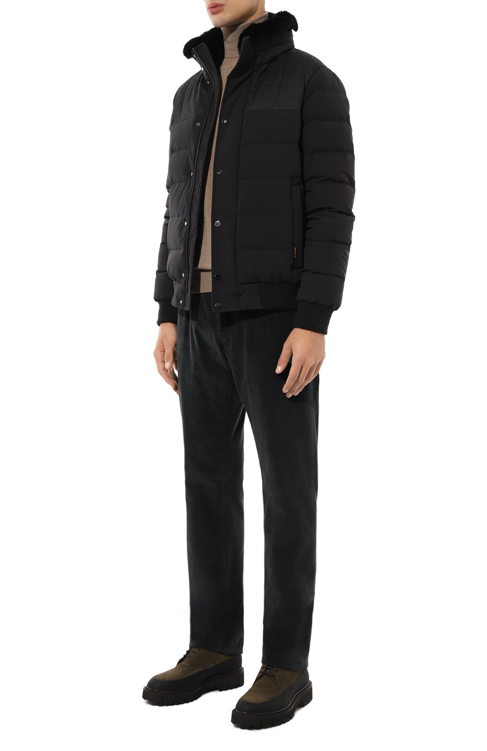 Пуховый бомбер с воротником из кролика HETREGO темно-серого цвета по цене 79150 руб., арт. 8N512R/B0RIS, фото 2 Пуховый бомбер с воротником из кролика HETREGO, арт. 8N512R/B0RIS, фото 2