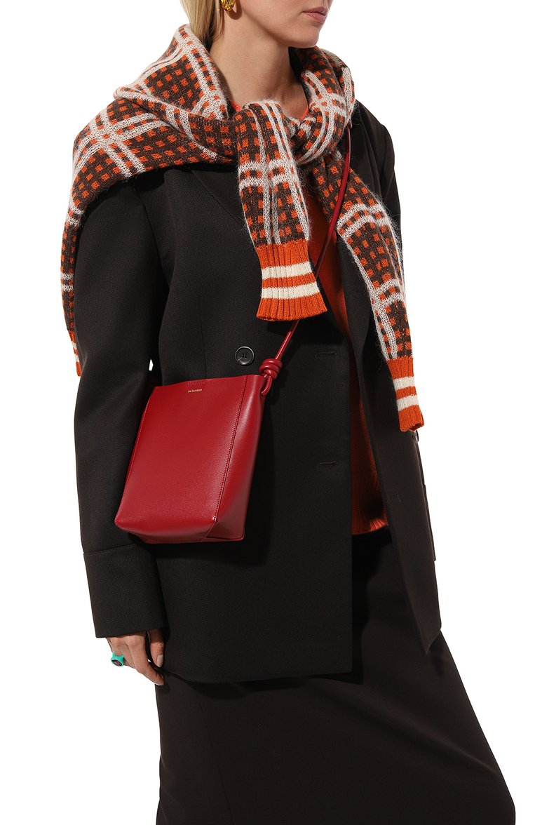 Женская сумка giro JIL SANDER бордового цвета, арт. J07WG0002/P5864 | Фото 2 (Размер: mini; Ремень/цепочка: На ремешке; Материал: Натуральная кожа; Сумки-технические: Сумки через плечо)