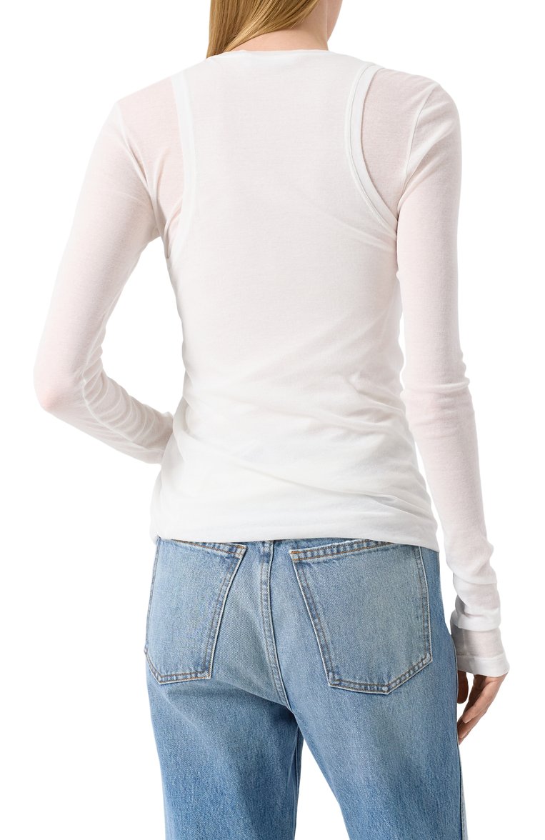 Женская хлопковый лонгслив JIL SANDER белого цвета, арт. J02NH0012/J20249 | Фото 4 (Рукава: Длинные; Длина (для топов): Стандартные; Стили: Минимализм; Принт: Без принта; Материал внешний: Хлопок)