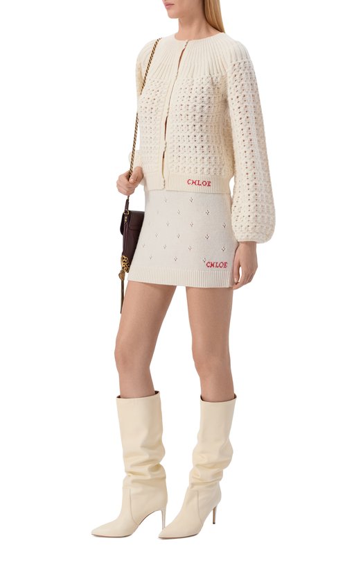 Юбка из шерсти и кашемира Chloé CH25WMJ06590 Кремовый  CH25WMJ06590 Фото 2