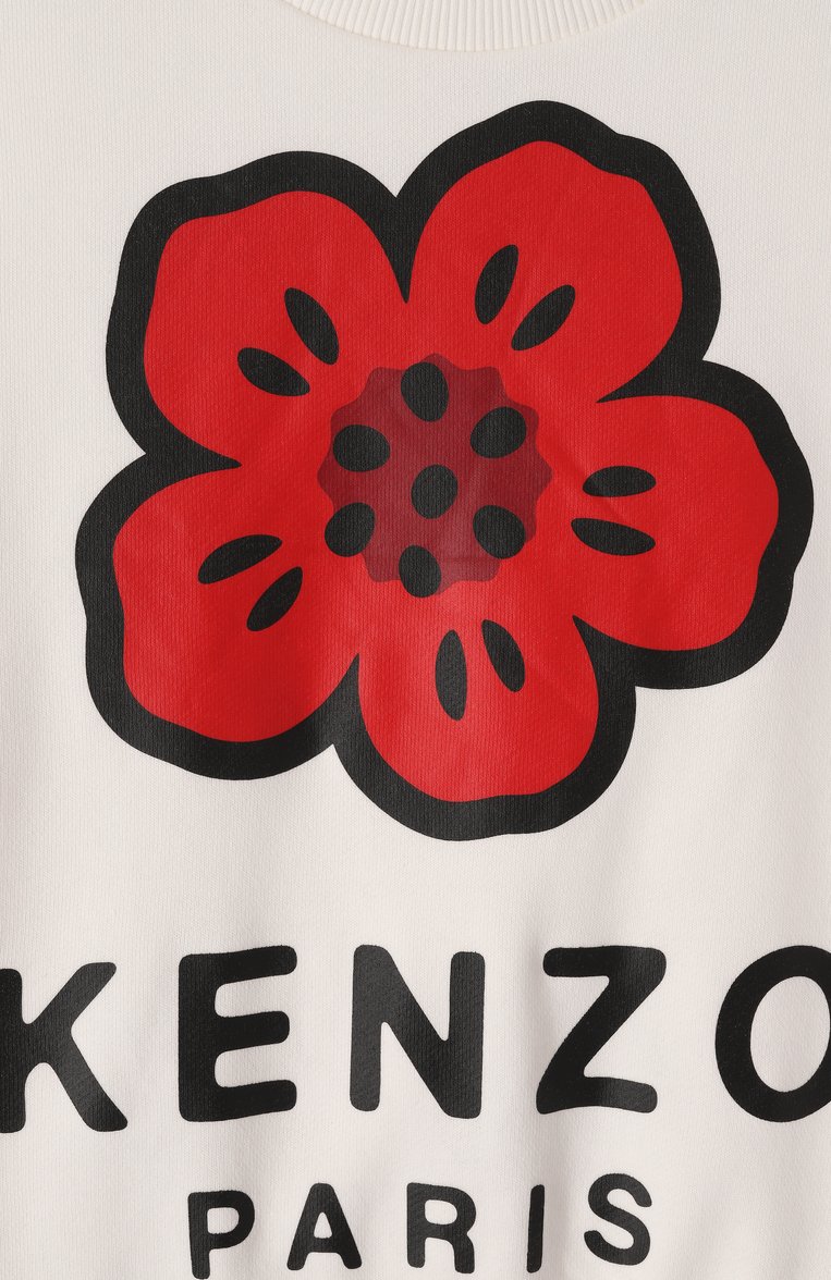 Детский хлопковый свитшот KENZO молочного цвета, арт. K61047 | Фото 3 (Рукава: Длинные; Материал сплава: Проставлено; Драгоценные камни: Проставлено; Девочки Кросс-КТ: Свитшот-одежда; Материал внешний: Хлопок; Ростовка одежда: 4 года | 104 см, 5 лет | 110 см, 7 лет | 122 см, 9 лет | 134 см, 2 года | 92 см, 12 лет | 152 см)
