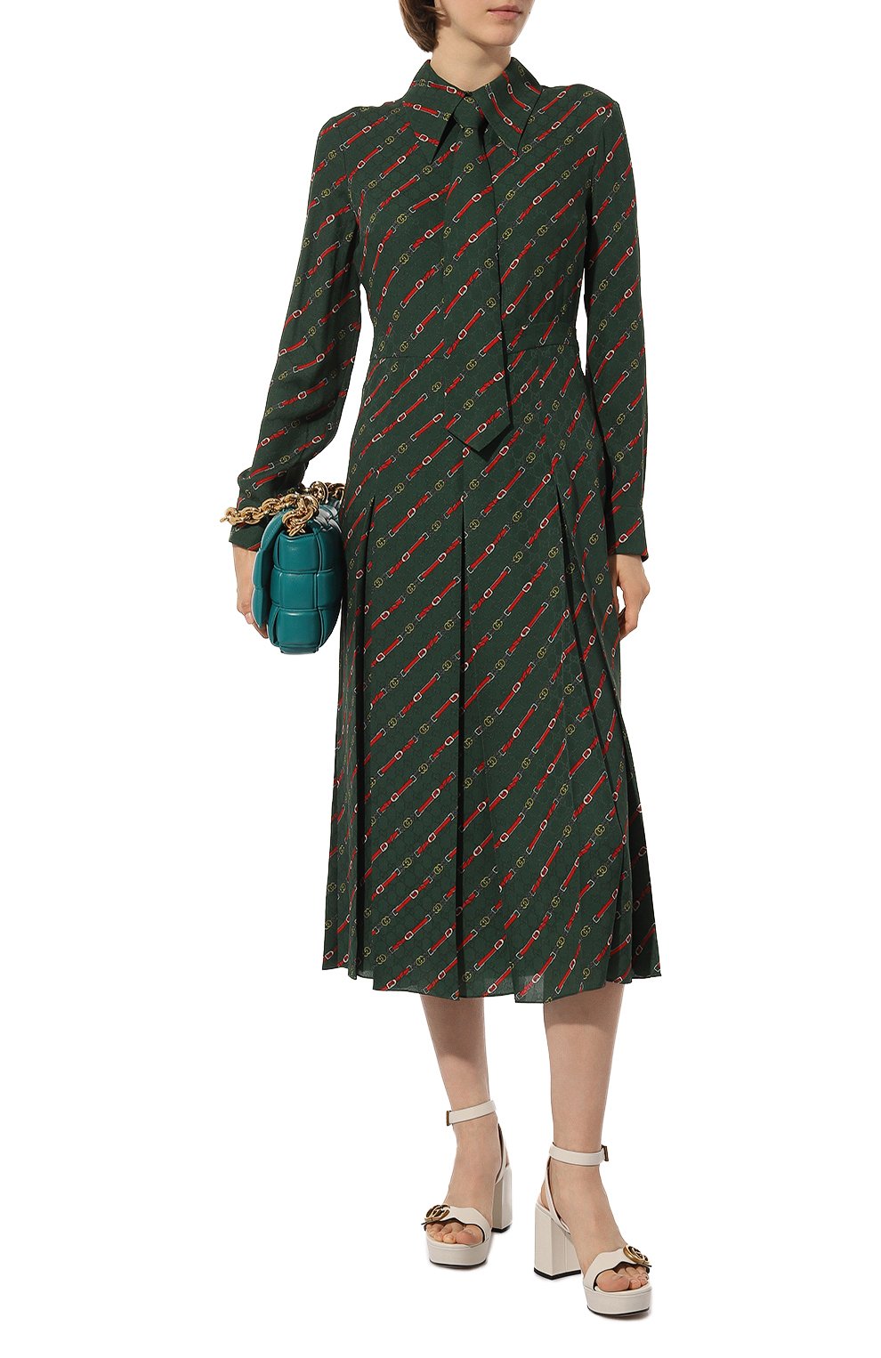 Шелковое платье GUCCI зеленого цвета по цене 475200 руб., арт. 596510 ZACRN, фото 2 Шелковое платье GUCCI, арт. 596510 ZACRN, фото 2