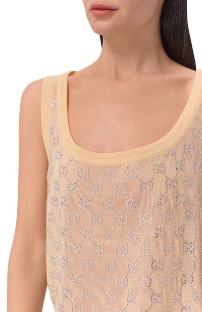 Шелковый топ с отделкой стразами GUCCI, арт. 856134/XKFC5, фото 5