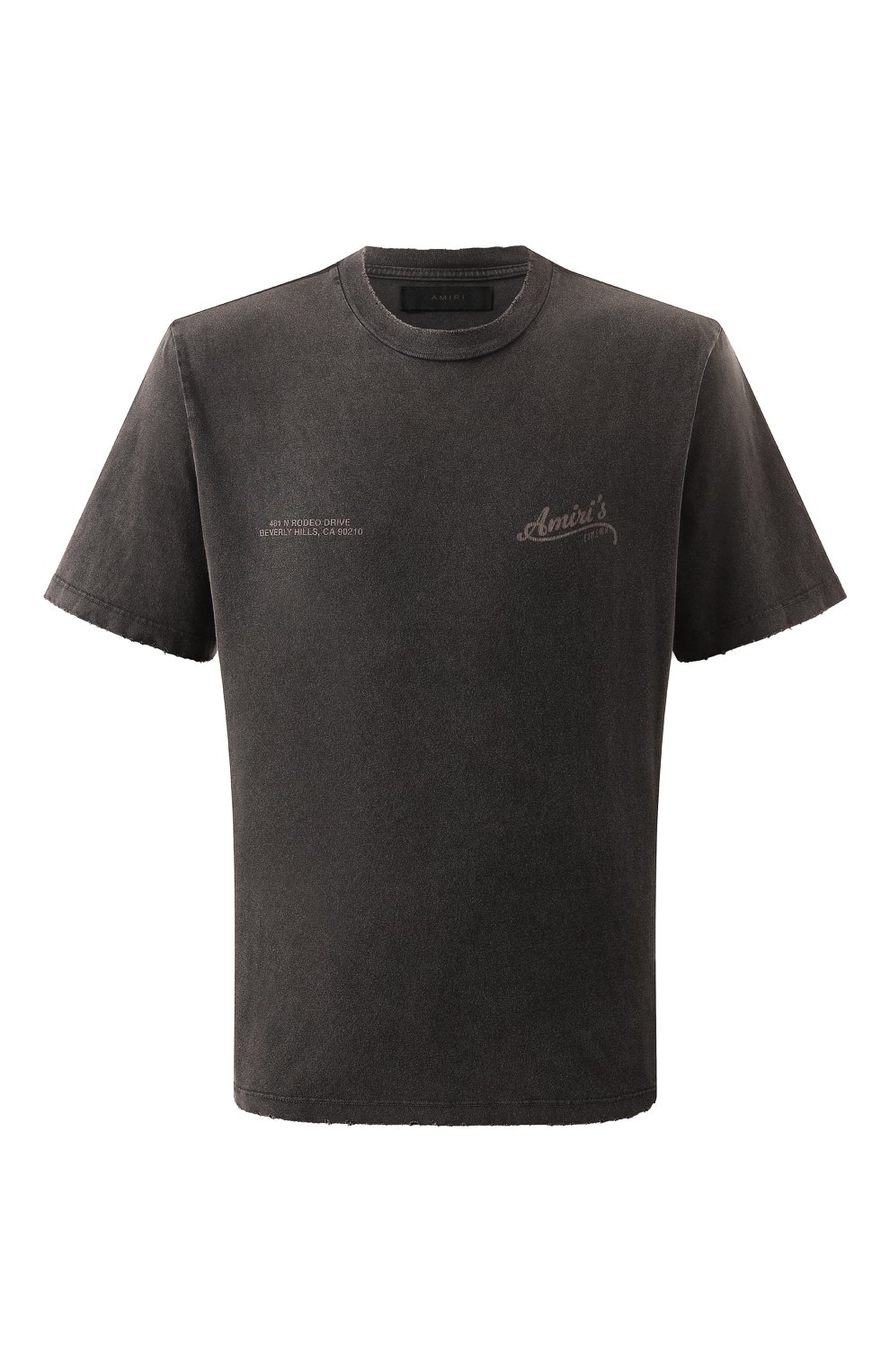 Хлопковая футболка AMIRI темно-серого цвета по цене 68300 руб., арт. AMJYTE1097, фото 1 Хлопковая футболка AMIRI, арт. AMJYTE1097, фото 1