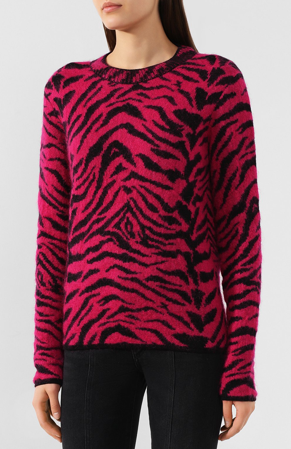 Шерстяной пуловер SAINT LAURENT фуксия цвета по цене 114000 руб., арт. 585048/YAHE2, фото 3 Шерстяной пуловер SAINT LAURENT, арт. 585048/YAHE2, фото 3