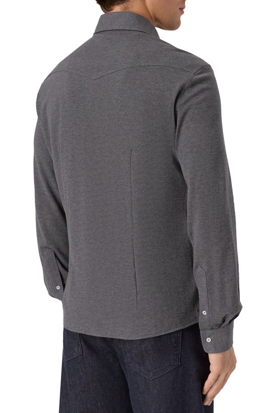 Хлопковая рубашка Brunello Cucinelli ME8546666 Серый  ME8546666 Фото 4