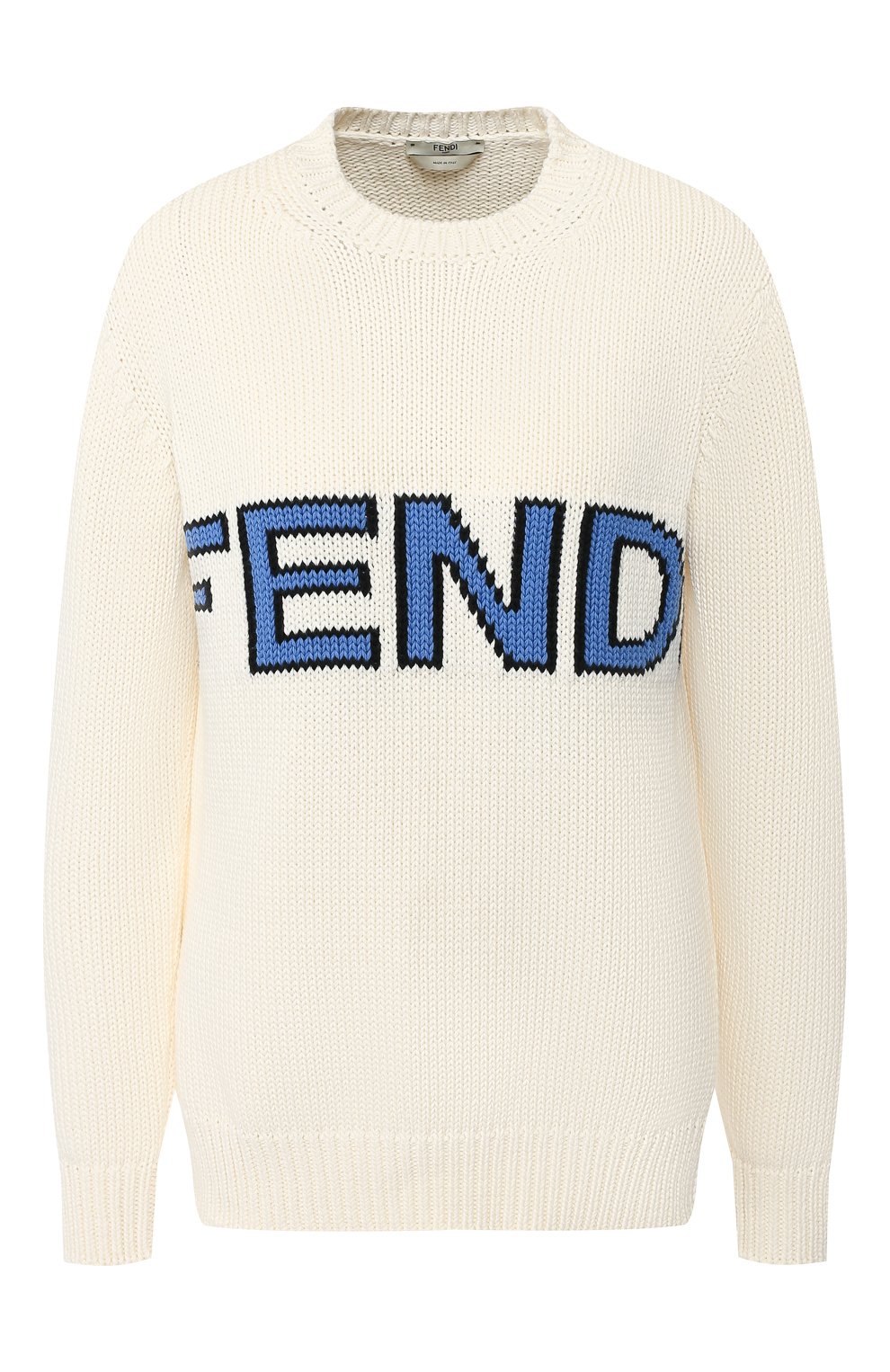 Хлопковый пуловер FENDI белого цвета по цене 48900 руб., арт. FAE137 A6JF, фото 1 Хлопковый пуловер FENDI, арт. FAE137 A6JF, фото 1